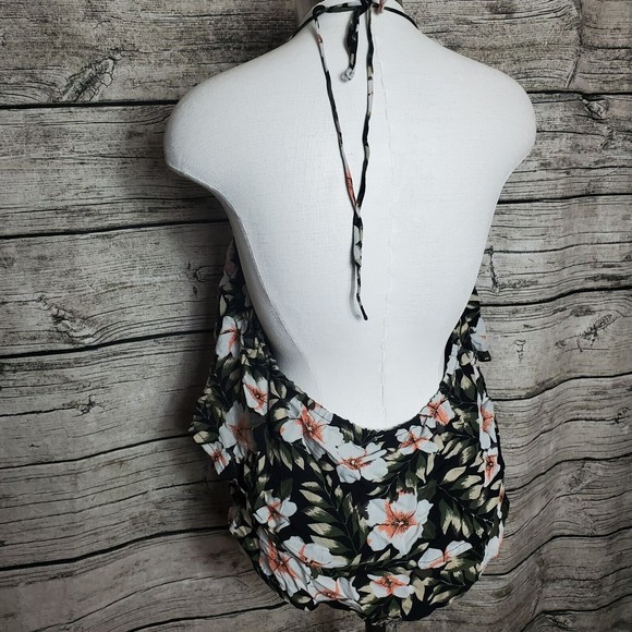 Volcom Blk/Coral Floral Halter Bandeau Top Size Large (10) NWT $38.99 - Picture 3 of 9